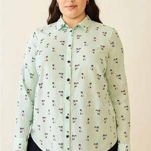 Topshop Mint‎ Green Cat Print Blouse